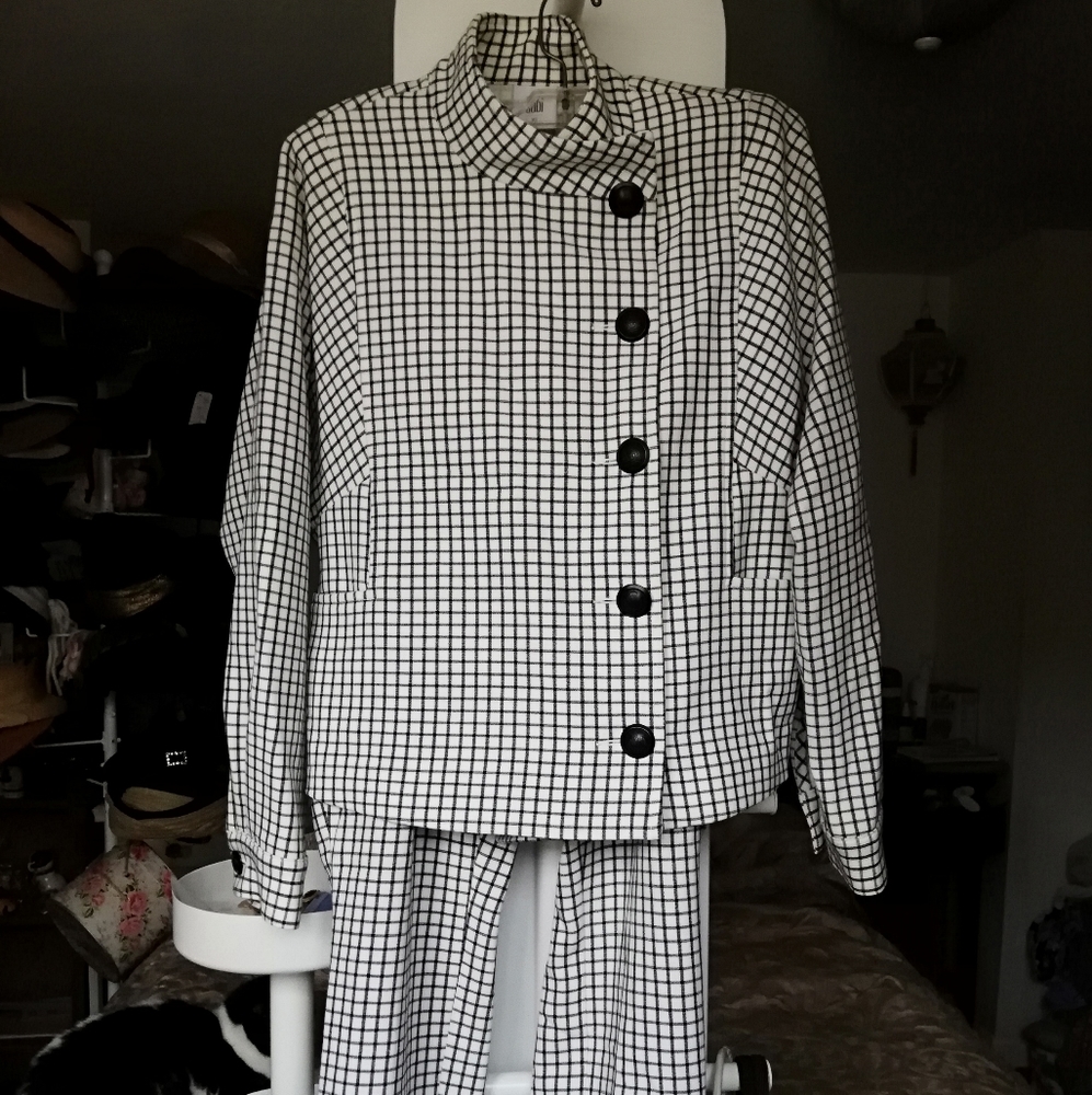 CAbi Black and White Checked Pants Suit